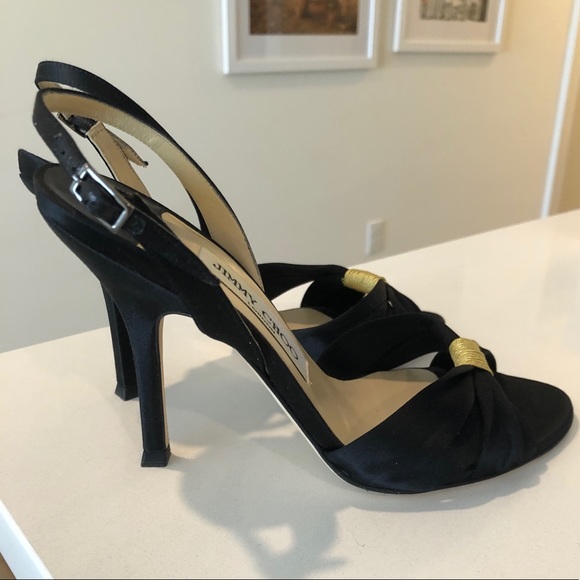 Jimmy Choo Black Silk Satin Sandal Slingback - Picture 5 of 13